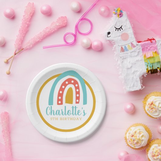 Rainboogkleurige verjaardag gepersonaliseerd papieren bordje (Feest)