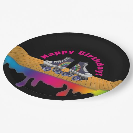 Rainboogkleurverf Roller Skateday Party Papieren Bordje (Gekanteld)