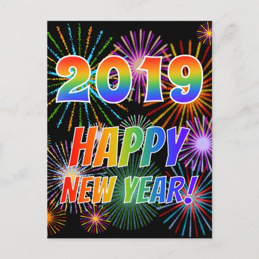 Rainboogletters "2019" + "NIEUW JAAR BEKIJKEN!" Briefkaart (Voorkant)