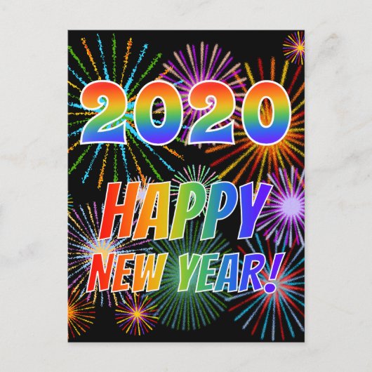 Rainboogletters "2020" + "NIEUW JAAR BEKIJKEN!" Briefkaart (Voorkant)