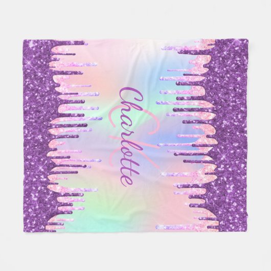 Rainbooglitter druppelt paarse roze monogram scrip fleece deken (Voorkant (Horizontaal))