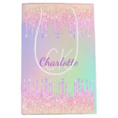 Rainbooglitter druppelt roze monogram luxe medium cadeauzakje (Voorkant)