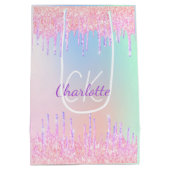 Rainbooglitter druppelt roze monogram luxe medium cadeauzakje (Achterkant)