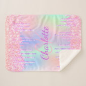 Rainbooglitter druppelt roze paarse monogram scrip sherpa deken (Voorkant (horizontaal))