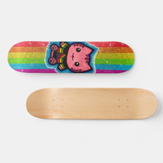 Rainbooglitter roze keukenkat optische illusiedrag persoonlijk skateboard (Horizontaal)