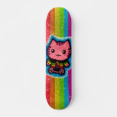Rainbooglitter roze keukenkat optische illusiedrag persoonlijk skateboard (Voorkant)