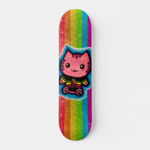 Rainbooglitter roze keukenkat optische illusiedrag persoonlijk skateboard