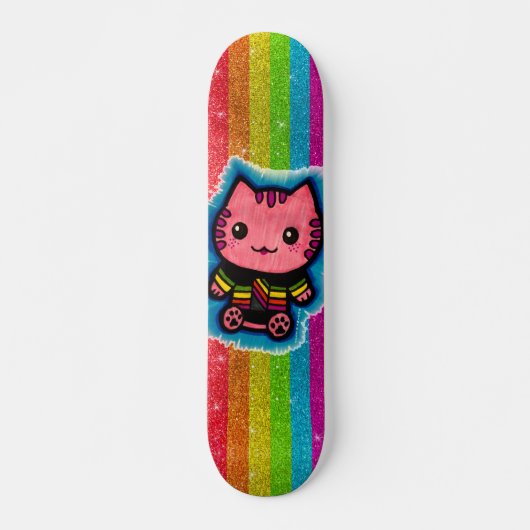 Rainbooglitter roze keukenkat optische illusiedrag persoonlijk skateboard (Voorkant)