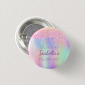 Rainbooglitter roze naam monogram ronde button 3,2 cm (Voorkant /achterkant)