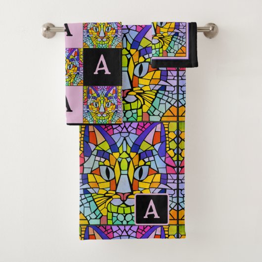 Rainboogmozaïek met monogram voor kattenbroodjes bad handdoek (Insitu)