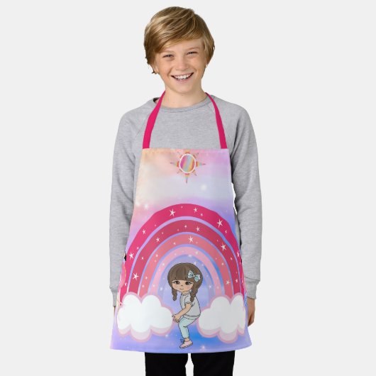 Rainboogontwerp met jong meisje schort (Gedragen)