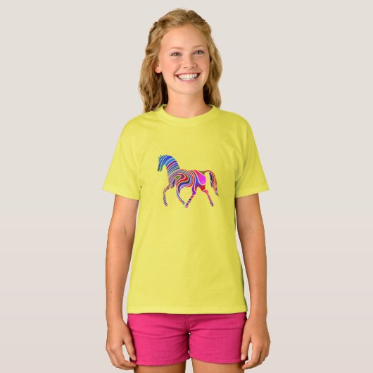 Rainboogpaard in psychedelische kleuren t-shirt (Voorkant volledig)
