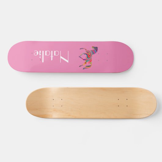 Rainboogpaard in roze - jouw naam persoonlijk skateboard (Horizontaal)