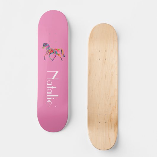 Rainboogpaard in roze - jouw naam persoonlijk skateboard (Voorkant)