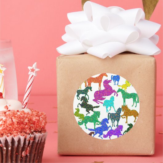 Rainboogpaarden - "Dotty about Horses!" Ronde Sticker (Feest)