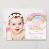 Rainboogpastels roze en gouden verjaardagsfoto kaart (Voorkant)