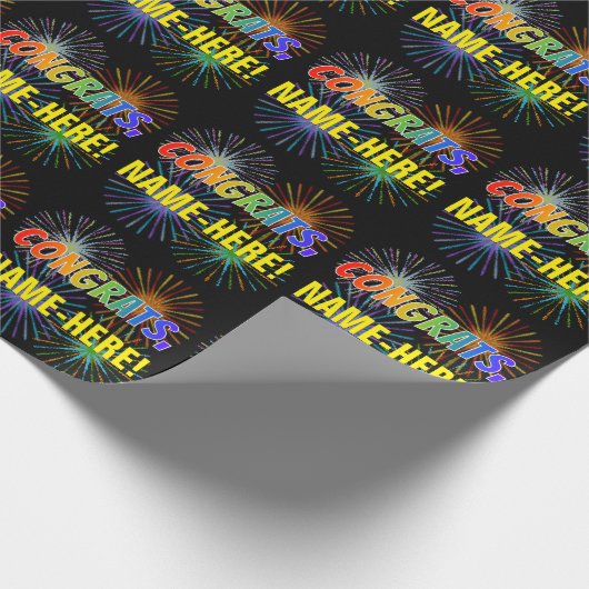 Rainboogpatroon "CONGRATS", aangepaste naam, Firew Cadeaupapier (Hoek)