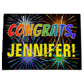 Rainboogpatroon "CONGRATS", aangepaste naam, Firew Groot Cadeauzakje (Voorkant)