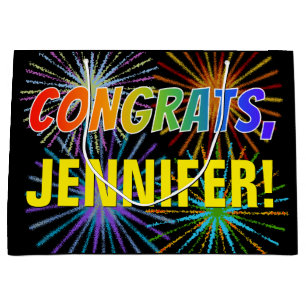Rainboogpatroon "CONGRATS", aangepaste naam, Firew Groot Cadeauzakje