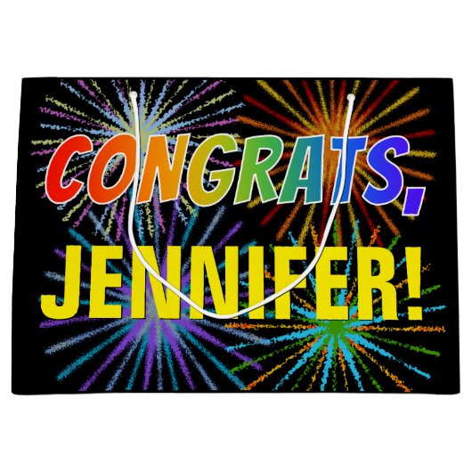 Rainboogpatroon "CONGRATS", aangepaste naam, Firew Groot Cadeauzakje (Voorkant)