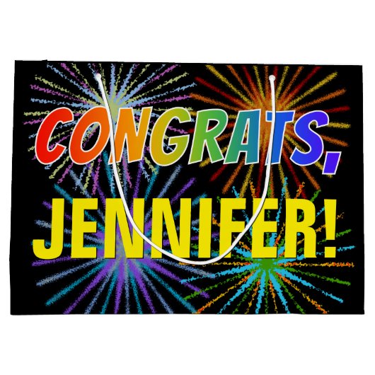 Rainboogpatroon "CONGRATS", aangepaste naam, Firew Groot Cadeauzakje (Achterkant)