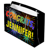 Rainboogpatroon "CONGRATS", aangepaste naam, Firew Groot Cadeauzakje (Achterkant Gekanteld)