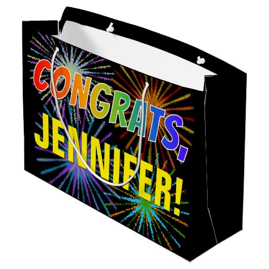 Rainboogpatroon "CONGRATS", aangepaste naam, Firew Groot Cadeauzakje (Achterkant Gekanteld)