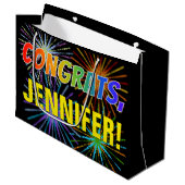 Rainboogpatroon "CONGRATS", aangepaste naam, Firew Groot Cadeauzakje (Voorkant Gekanteld)