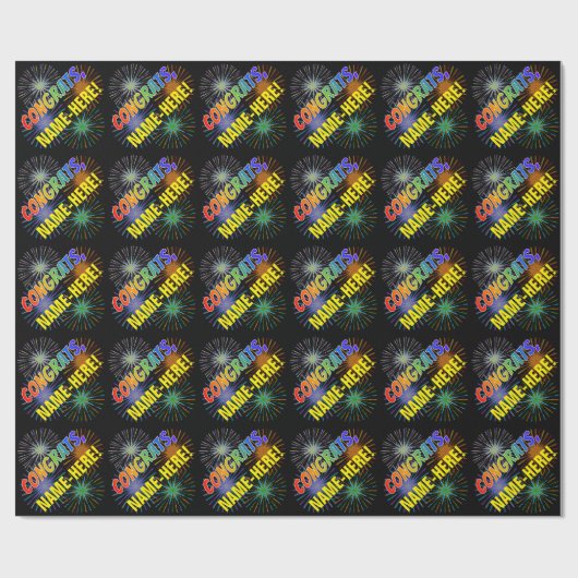 Rainboogpatroon "CONGRATS", Fireworks, aangepaste  Cadeaupapier (Vlak)