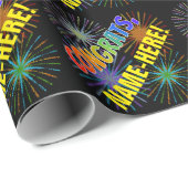 Rainboogpatroon "CONGRATS", Fireworks, aangepaste  Cadeaupapier (Rol Hoek)