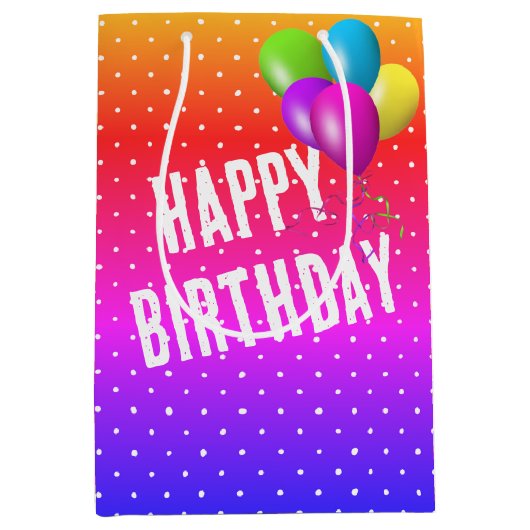 Rainboogpoliekdots met gouden ballonnen medium cadeauzakje (Voorkant)