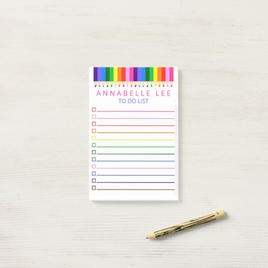 Rainboogpotlood om lijst aan te passen post-it® notes (Op bureau)