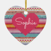 Rainboogretro harten faux wollen messennaam keramisch ornament (Voorkant)