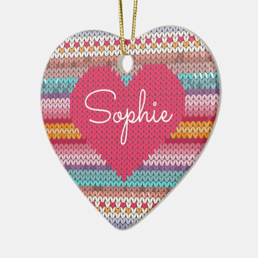 Rainboogretro harten faux wollen messennaam keramisch ornament (Links)