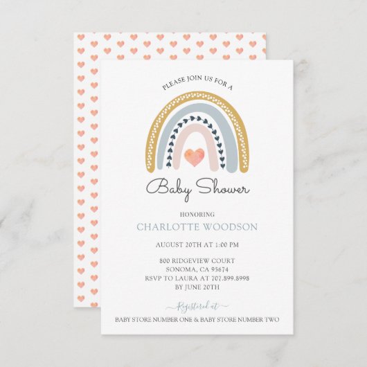 Rainboogroze Baby shower Kaart (Voorkant / Achterkant)