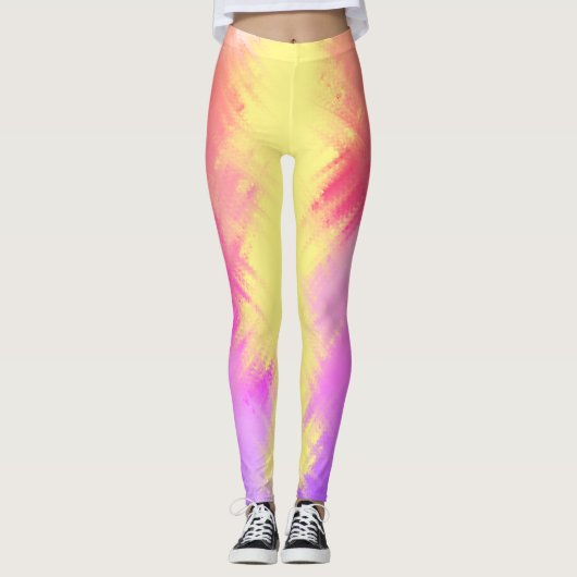 Rainboogroze en gele All-Over-Print Leggings (Voorkant)