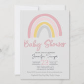 Rainboogroze Geel Grijs Baby shower Uitnodiging (Voorkant)