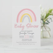 Rainboogroze Geel Grijs Baby shower Uitnodiging (Staand voorkant)