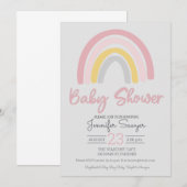Rainboogroze Geel Grijs Baby shower Uitnodiging (Voorkant / Achterkant)