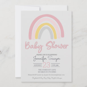 Rainboogroze Geel Grijs Baby shower Uitnodiging