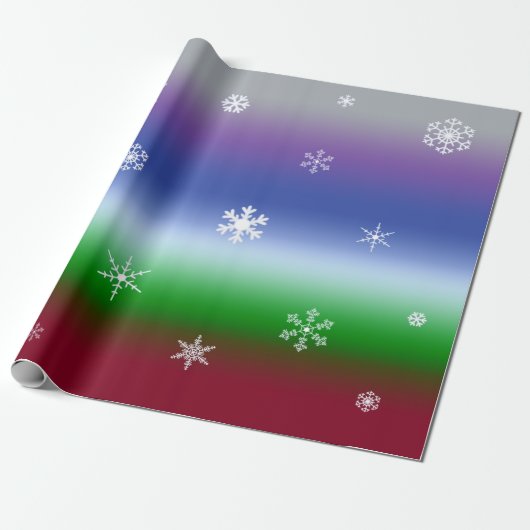 Rainboogspoelwintersneeuwvlokken in gradiëntstrips cadeaupapier (Uitgerold)