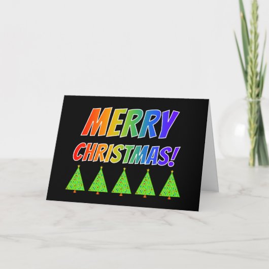 Rainboogtekst "MERRY CHRISTMAS!" + kerstbomen Feestdagen Kaart (Voorkant)
