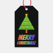 Rainboogtekst "MERRY CHRISTMAS!" + kerstboom Cadeaulabel (Voorkant)