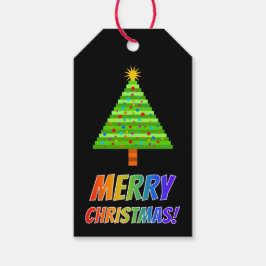 Rainboogtekst "MERRY CHRISTMAS!" + kerstboom Cadeaulabel