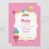 Rainbooguitnodiging / Ice Cream-uitnodiging Kaart (Voorkant / Achterkant)