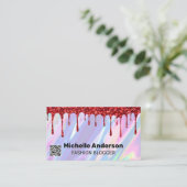 Rainboogvloeistofachtergrond | QR | Glitter Visitekaartje (Staand voorkant)