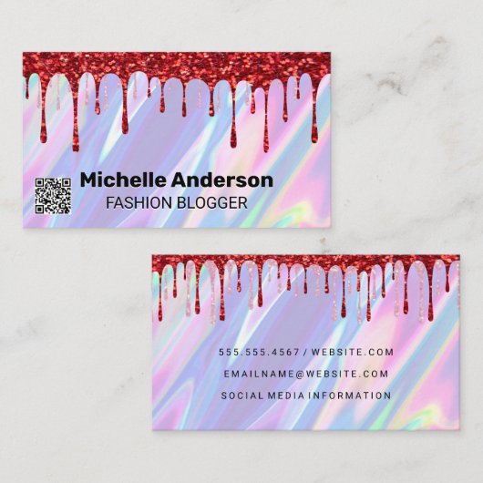 Rainboogvloeistofachtergrond | QR | Glitter Visitekaartje (Voorkant / Achterkant)