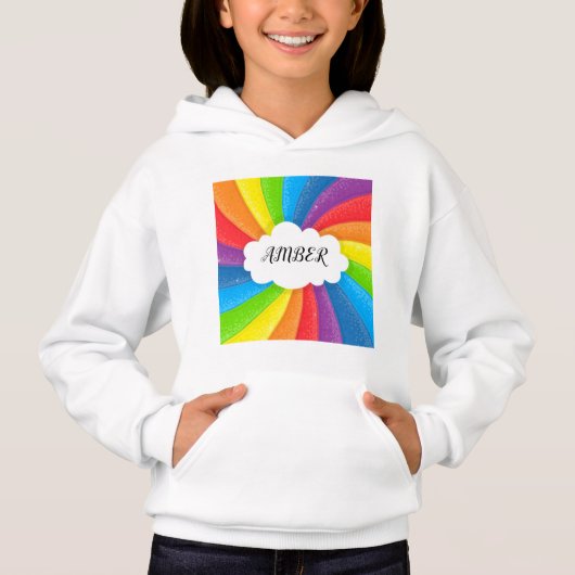 Rainboogwolk gepersonaliseerd meisje's hoodie. (Voorkant)