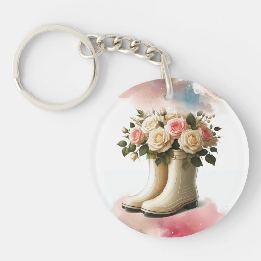 Rainboots en Rozen Vintage Stijl Sleutelhanger (Voorkant)