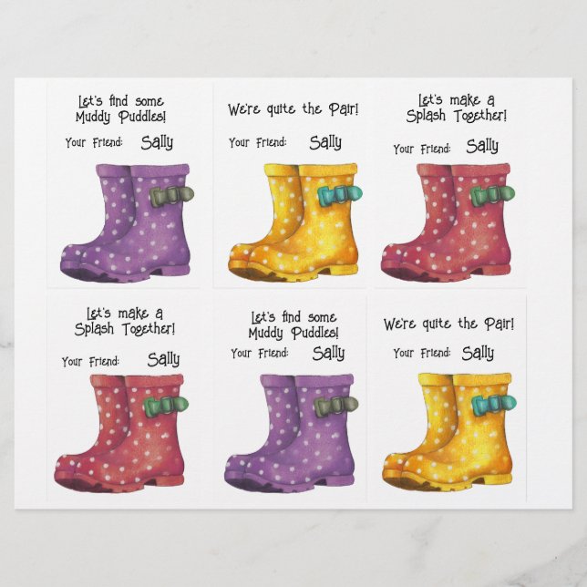 Rainboots, Wellies, Klasse Kaarten 6 Persoonlijke  Briefhoofd (Voorkant)